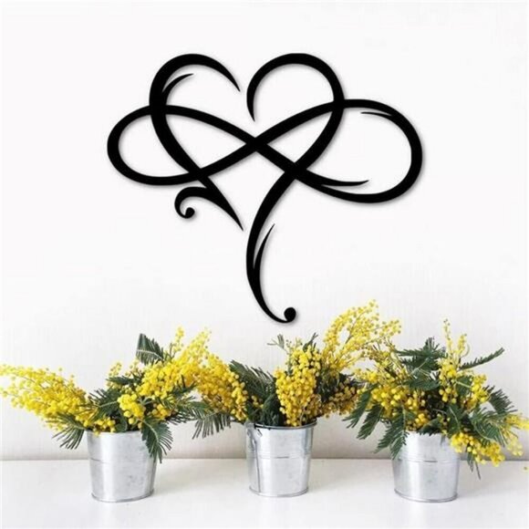 Infinity Heart Wall Decor Unique Metal Steel Plaques Bedroom Ornaments Black - Picture 3 of 7